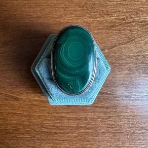 Large Malachite stone ring 925 silver